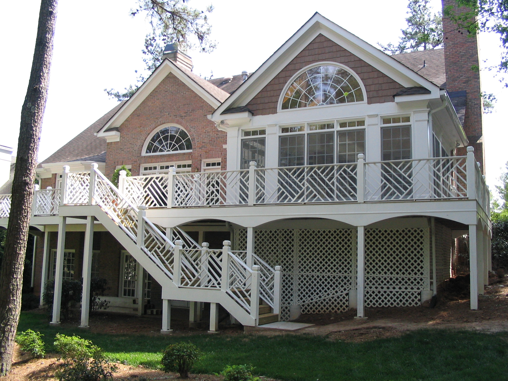 sunroom addition with special deck railings