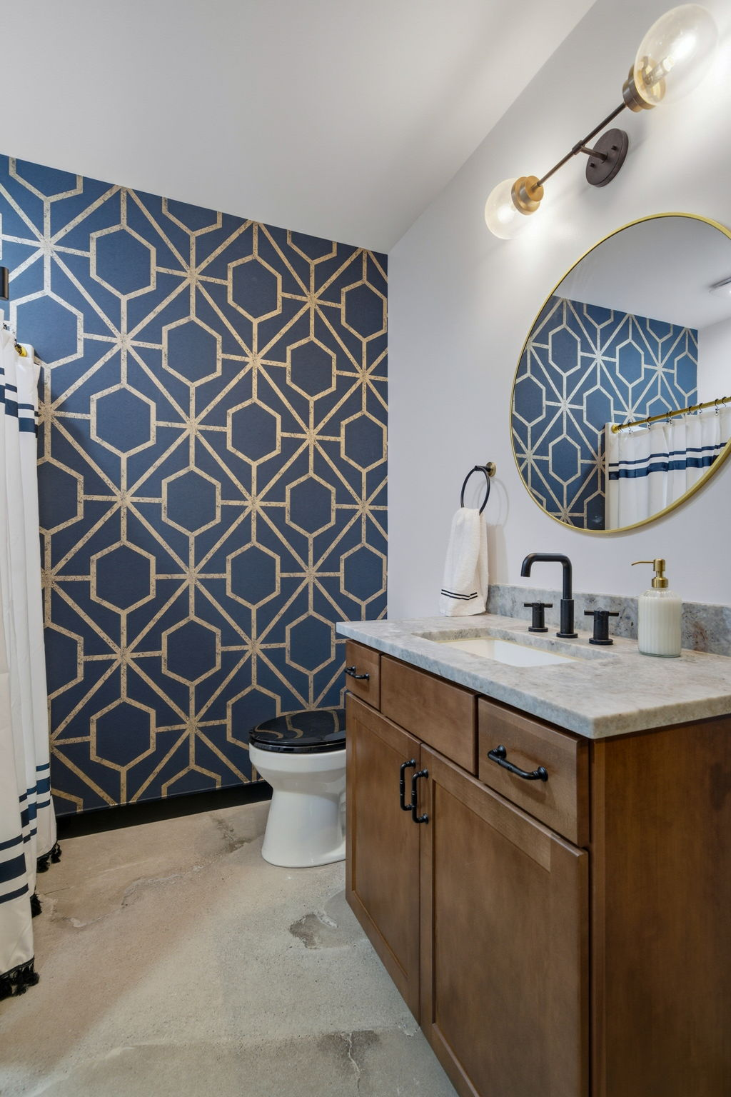 concrete floor in finished bathroom